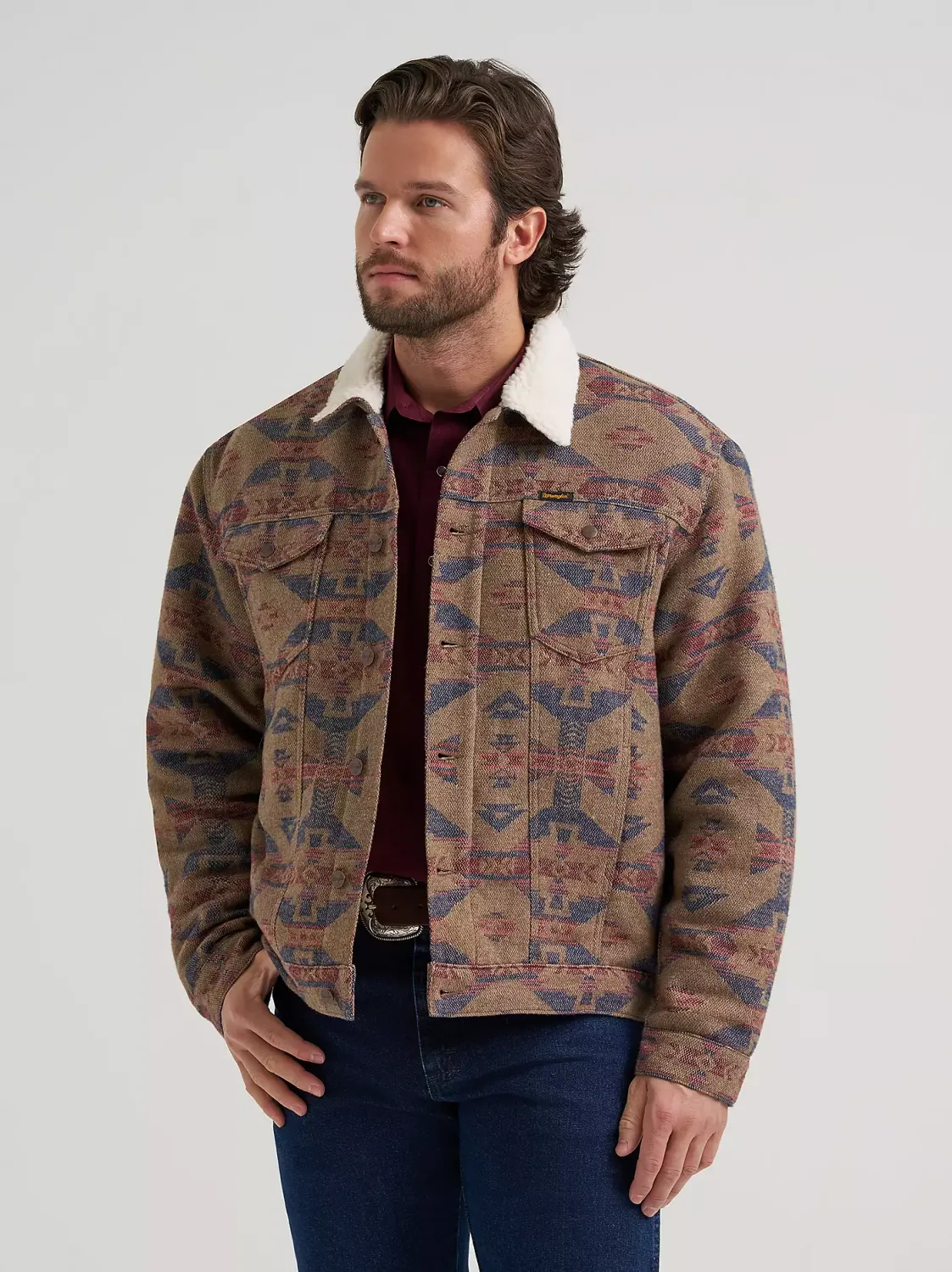 Men's Wrangler Sherpa Lined Jacquard Print Jacket - Blue Nights