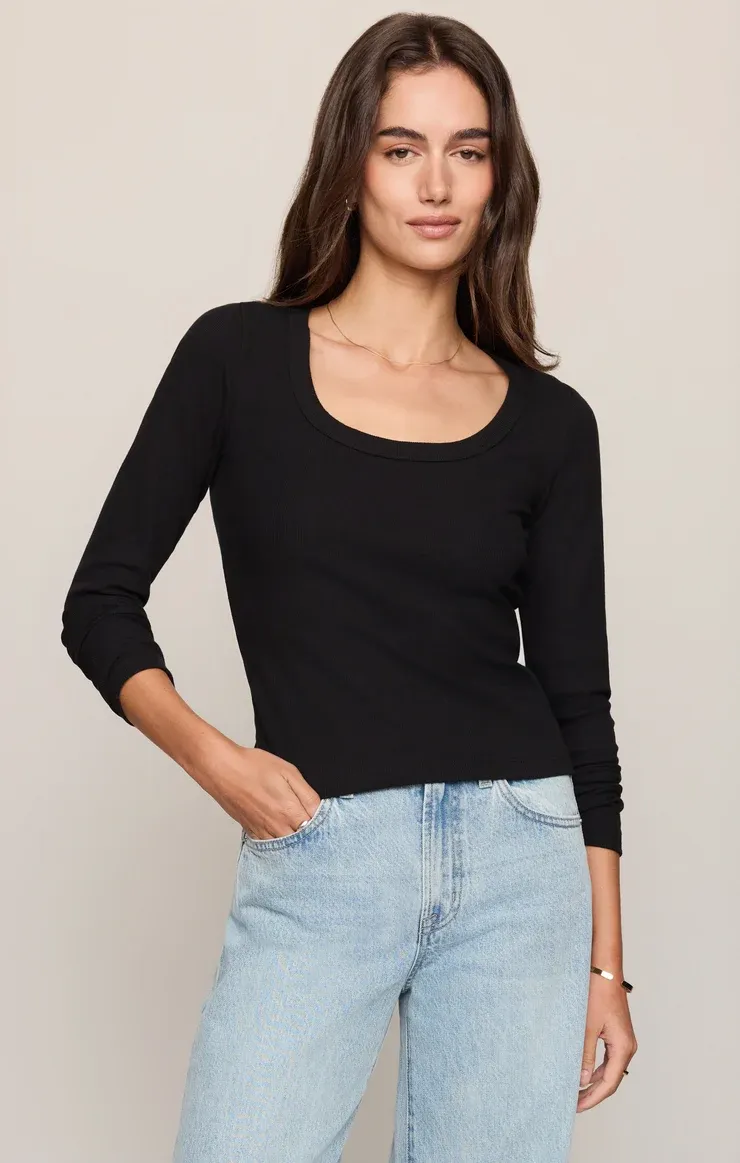 Greyson Scoop Long Sleeve Top - Black