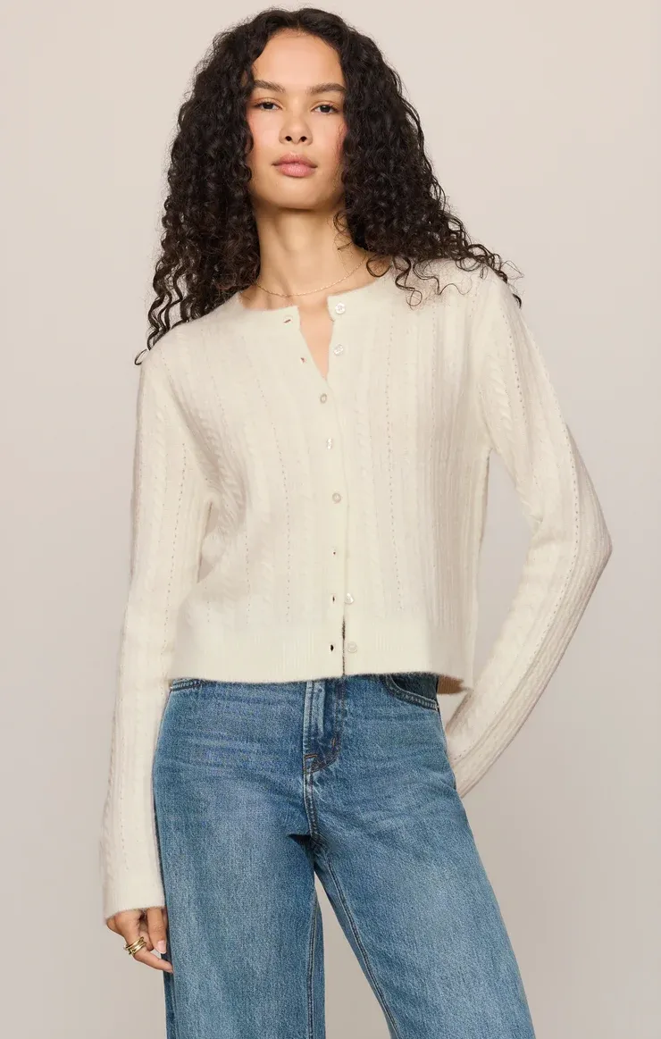 Medina Pointelle Cardigan - Cloud
