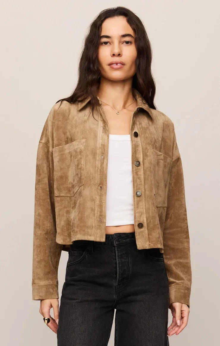 All Day Cropped Suede Jacket - Light Sand
