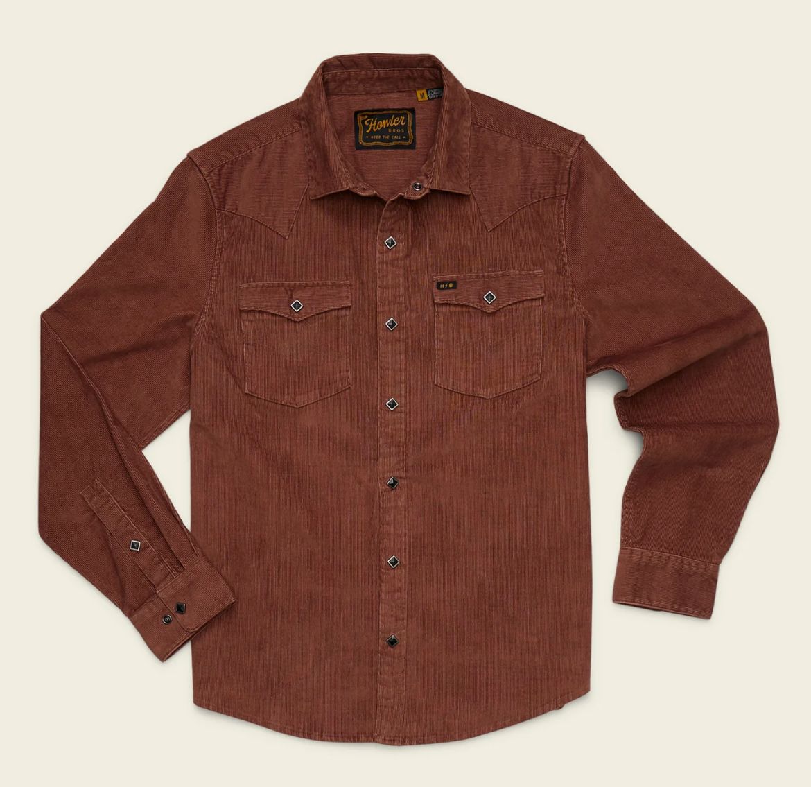 Banning Corduroy Long Sleeve Snap Shirt - Mink Brown