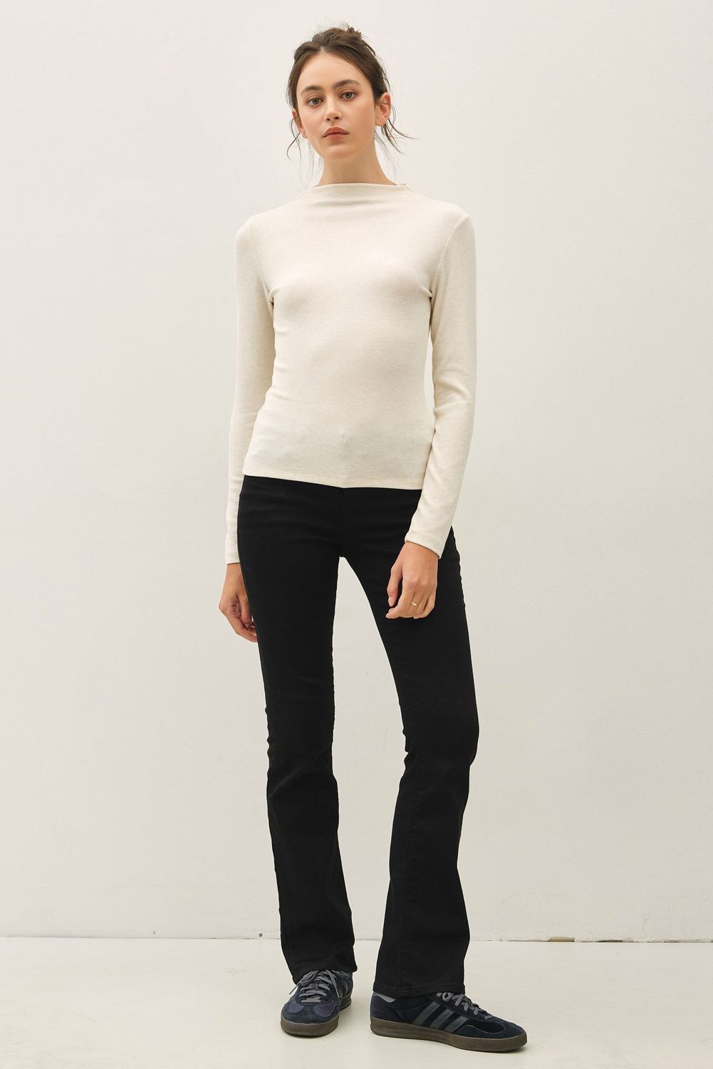 Everyday Ultra Soft Essential Mockneck Ribbed Knit Top - Oatmeal