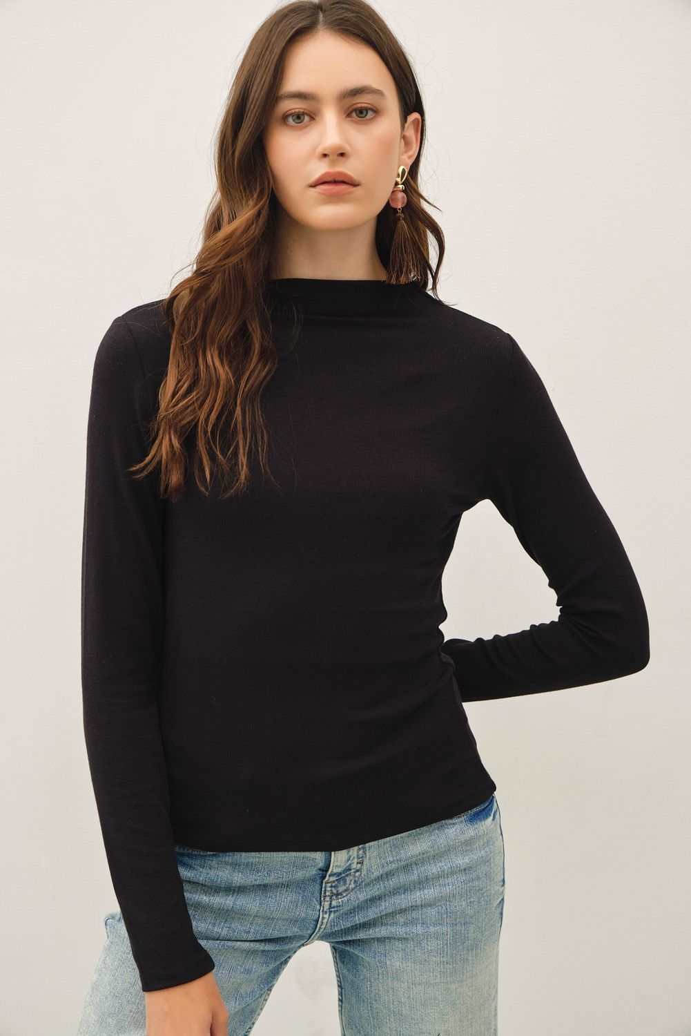Everyday Ultra Soft Essential Mockneck Ribbed Knit Top - Black