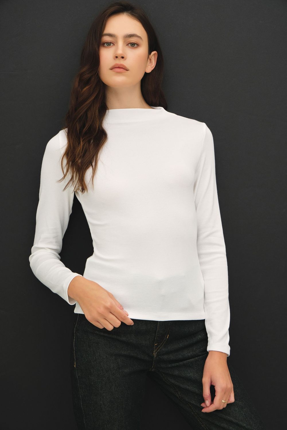 Everyday Ultra Soft Essential Ribbed Mockneck Top - Off White