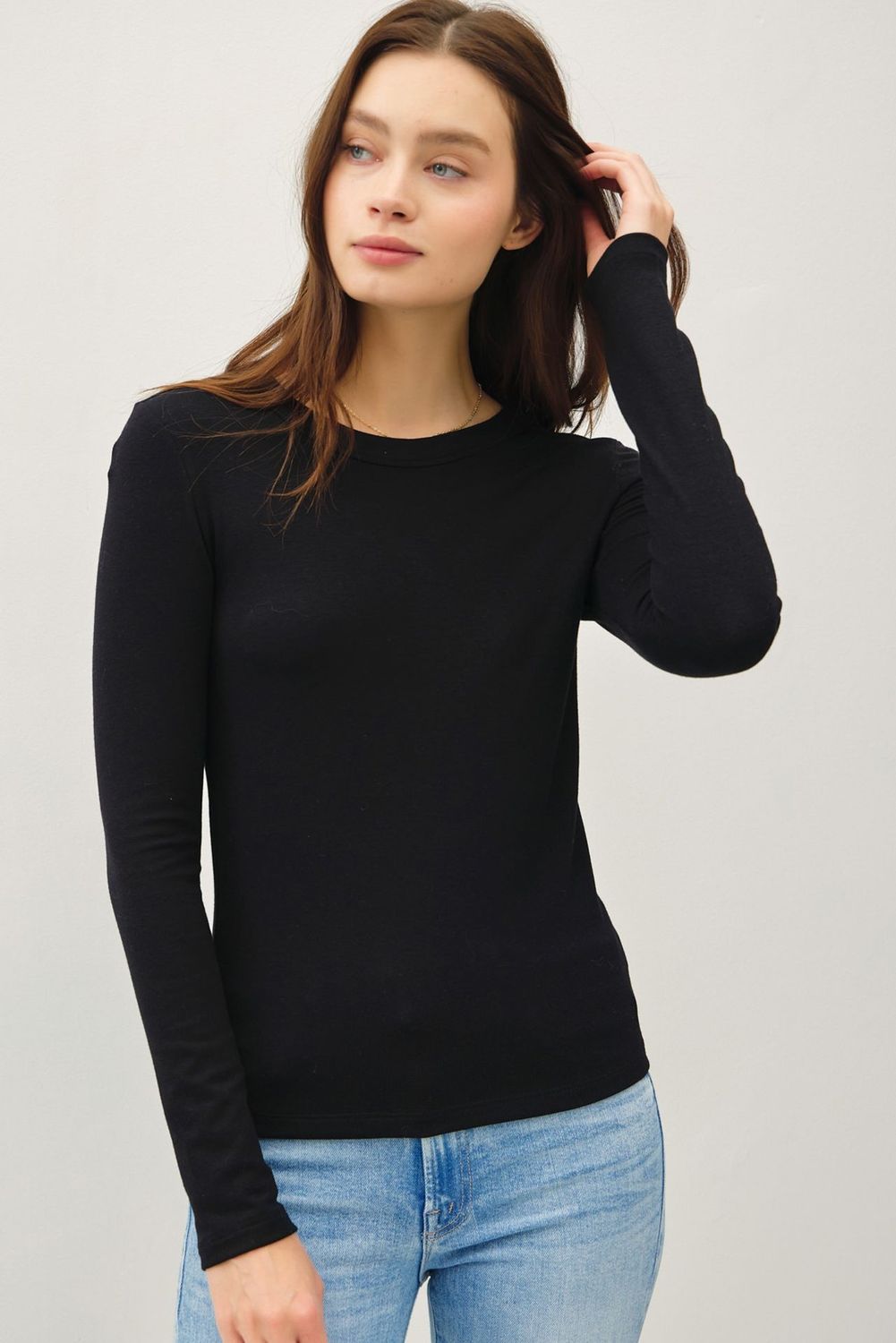 Mackie Crewneck Long sleeve Knit Top - Black