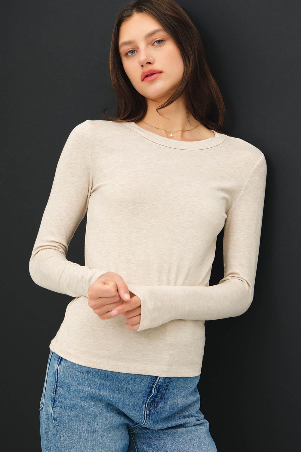 Mackie Crewneck Long Sleeve Knit Top - Oatmeal