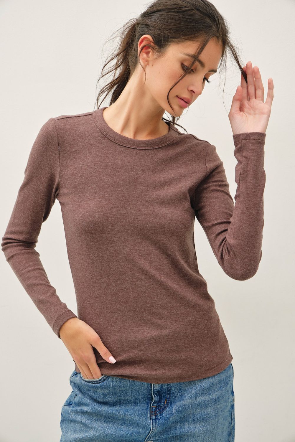 Mackie Crewneck Long Sleeve Knit Top - Walnut