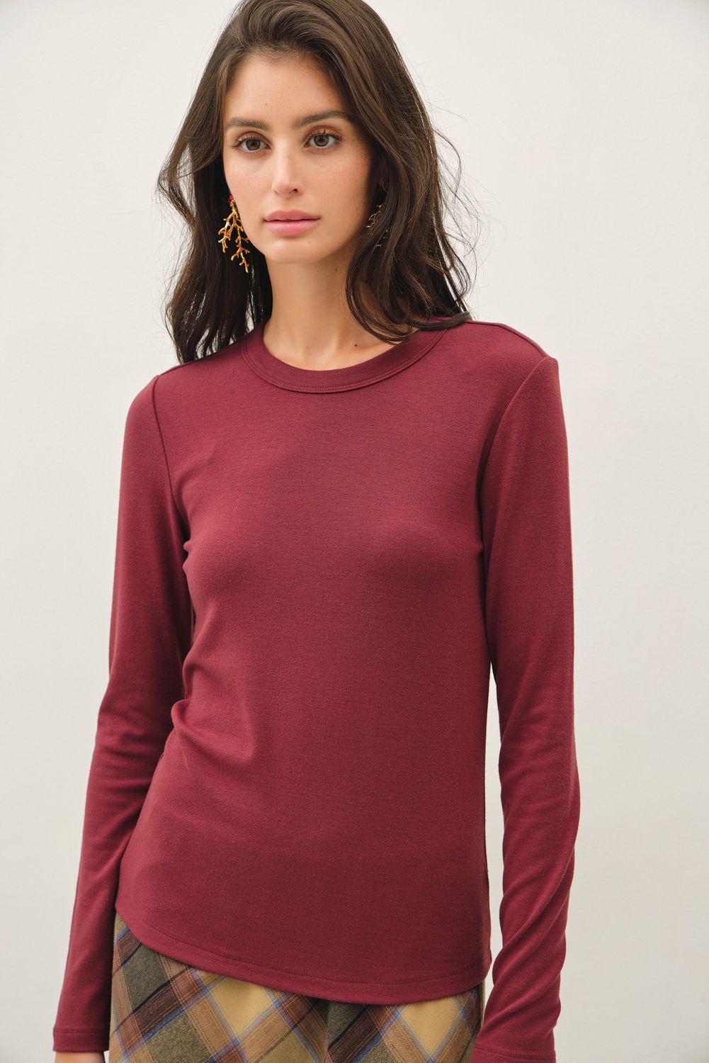 Mackie Crewneck Long Sleeve Knit Top - Wine