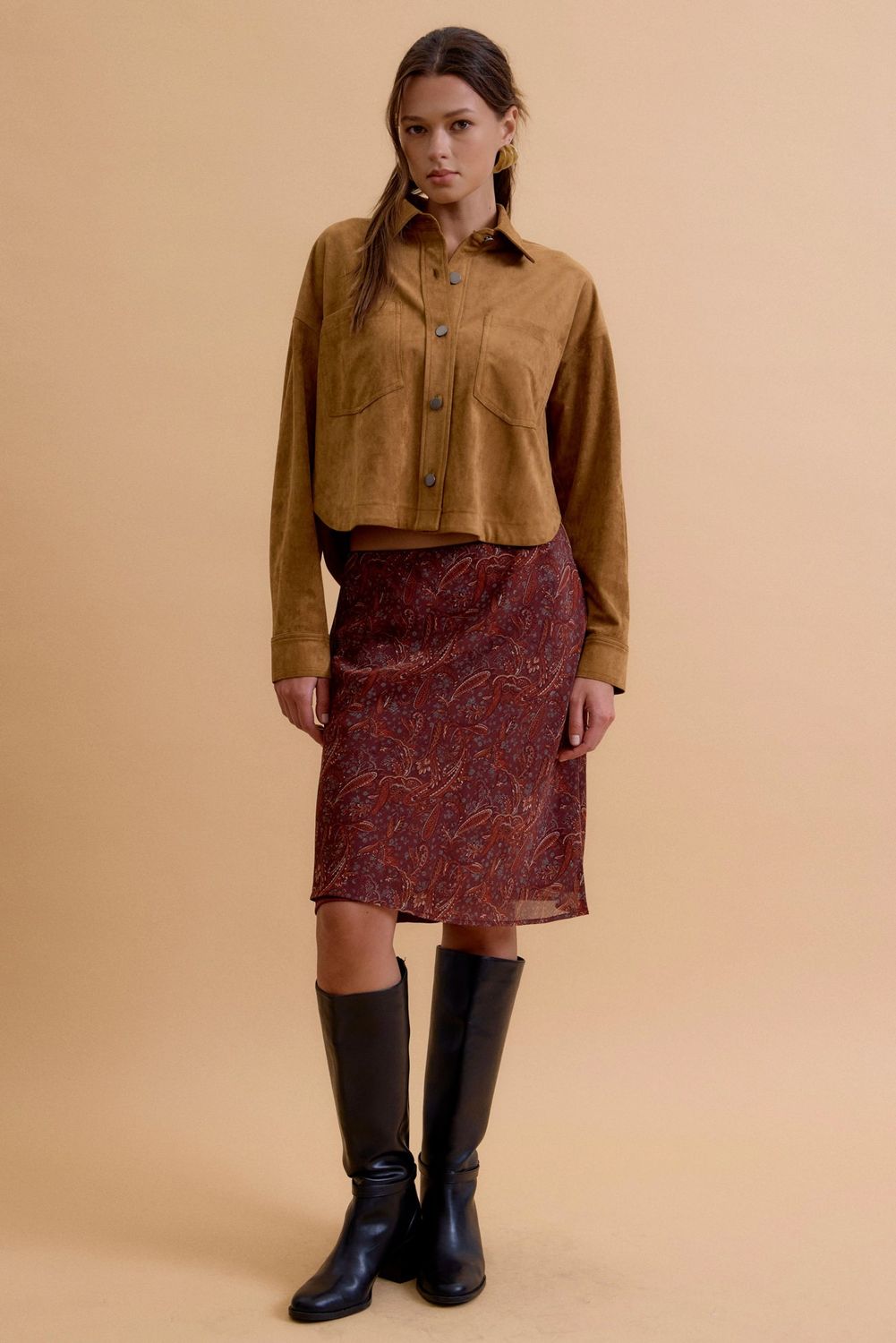 Shelia Suede Cropped Shacket - Camel