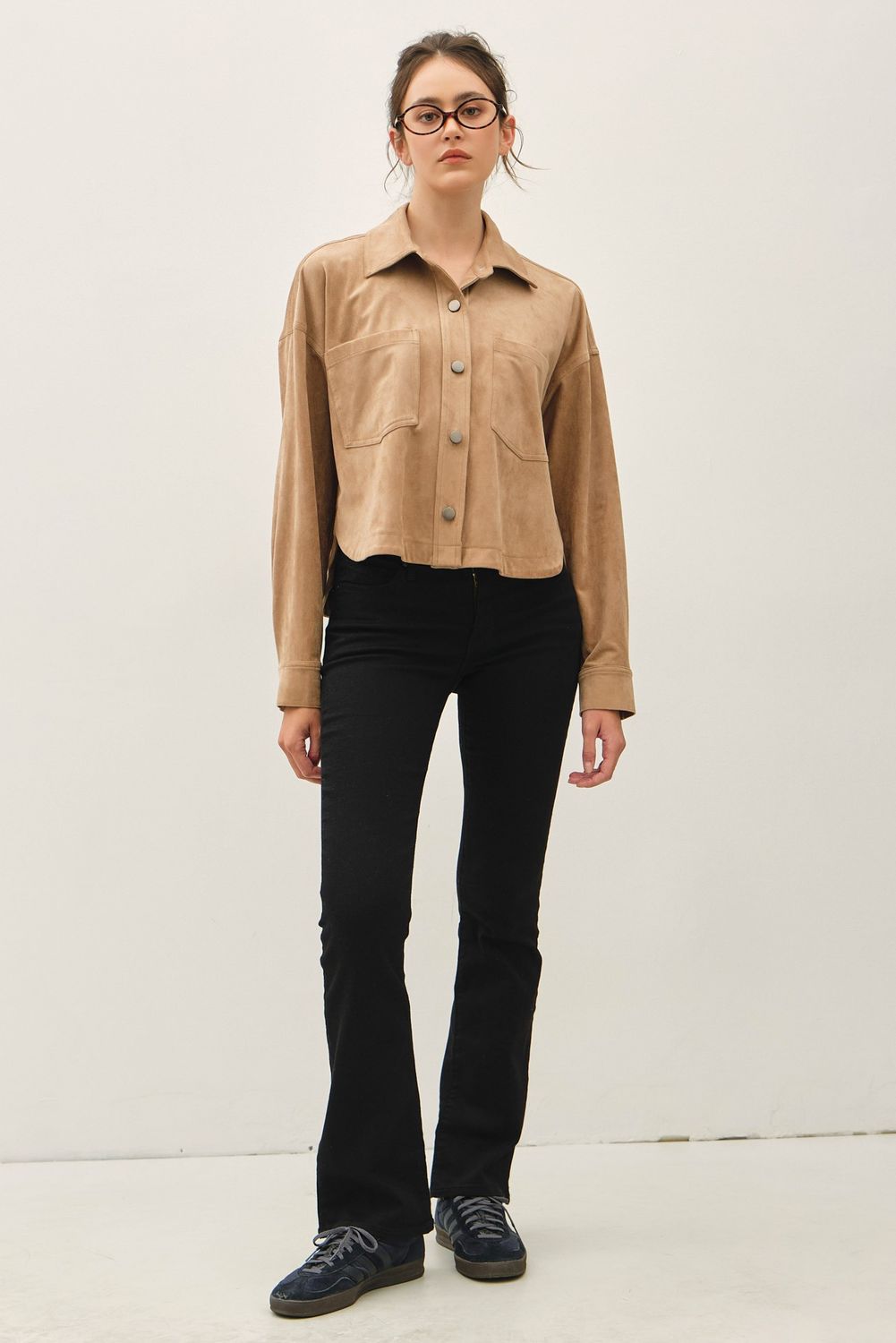 Shelia Suede Cropped Shacket - Taupe
