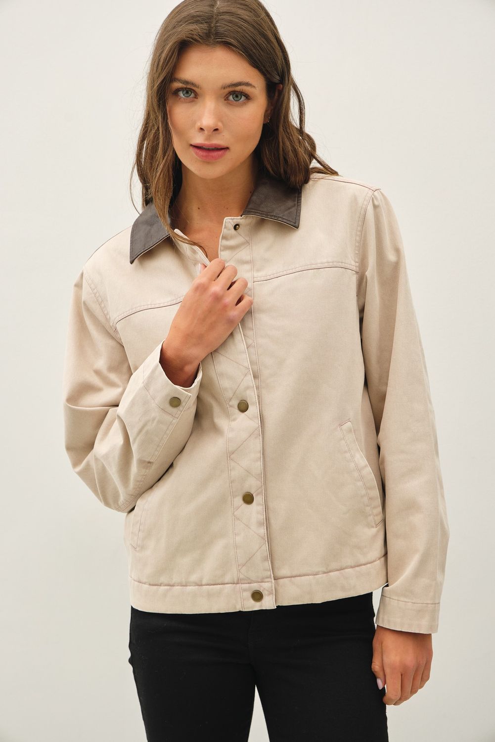 Autumn Air Cotton Button Up Jacket - Beige