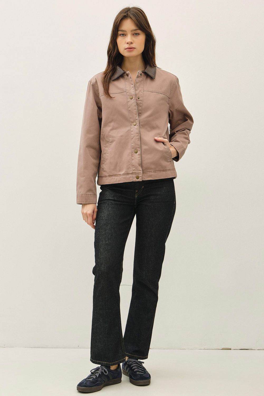 Autumn Air Cotton Button Up Jacket - Mauve