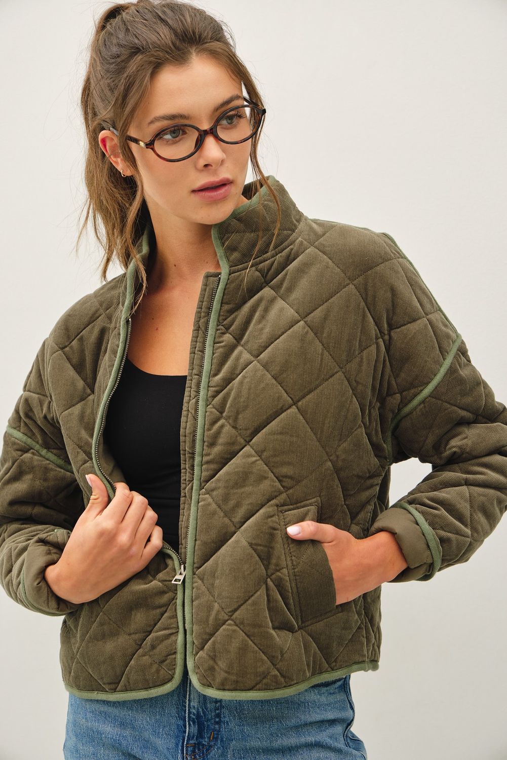The Kennedy Corduroy Cropped Jacket - Olive