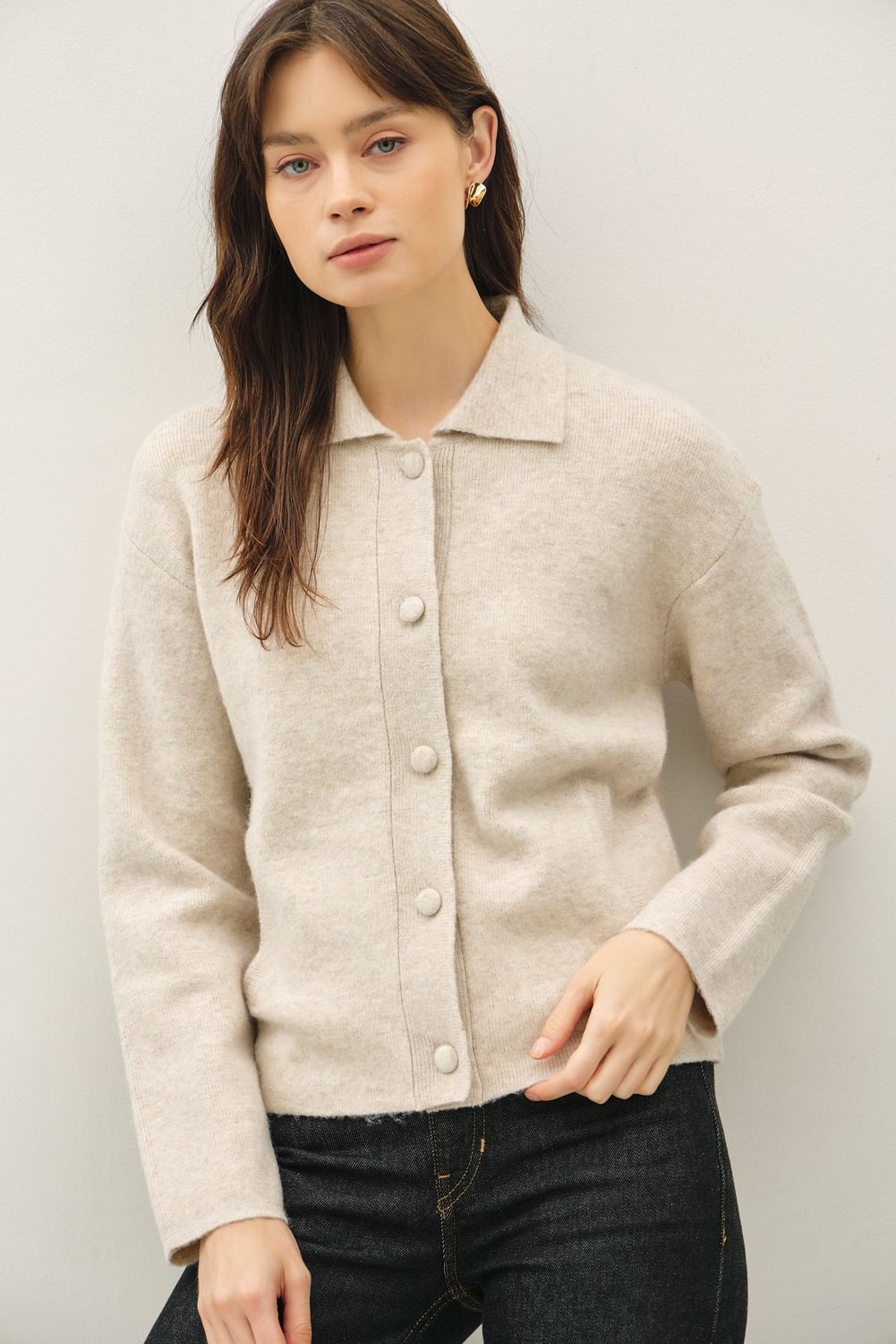 Cozy Layers Collard Button Up Cardigan - Oatmeal