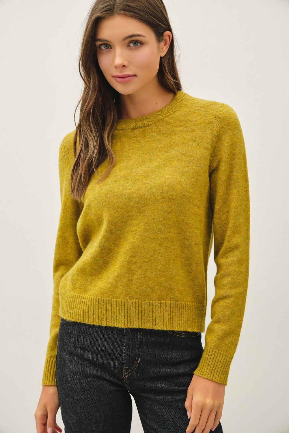 On the Move Basic Crewneck Cozy Sweater - Moss