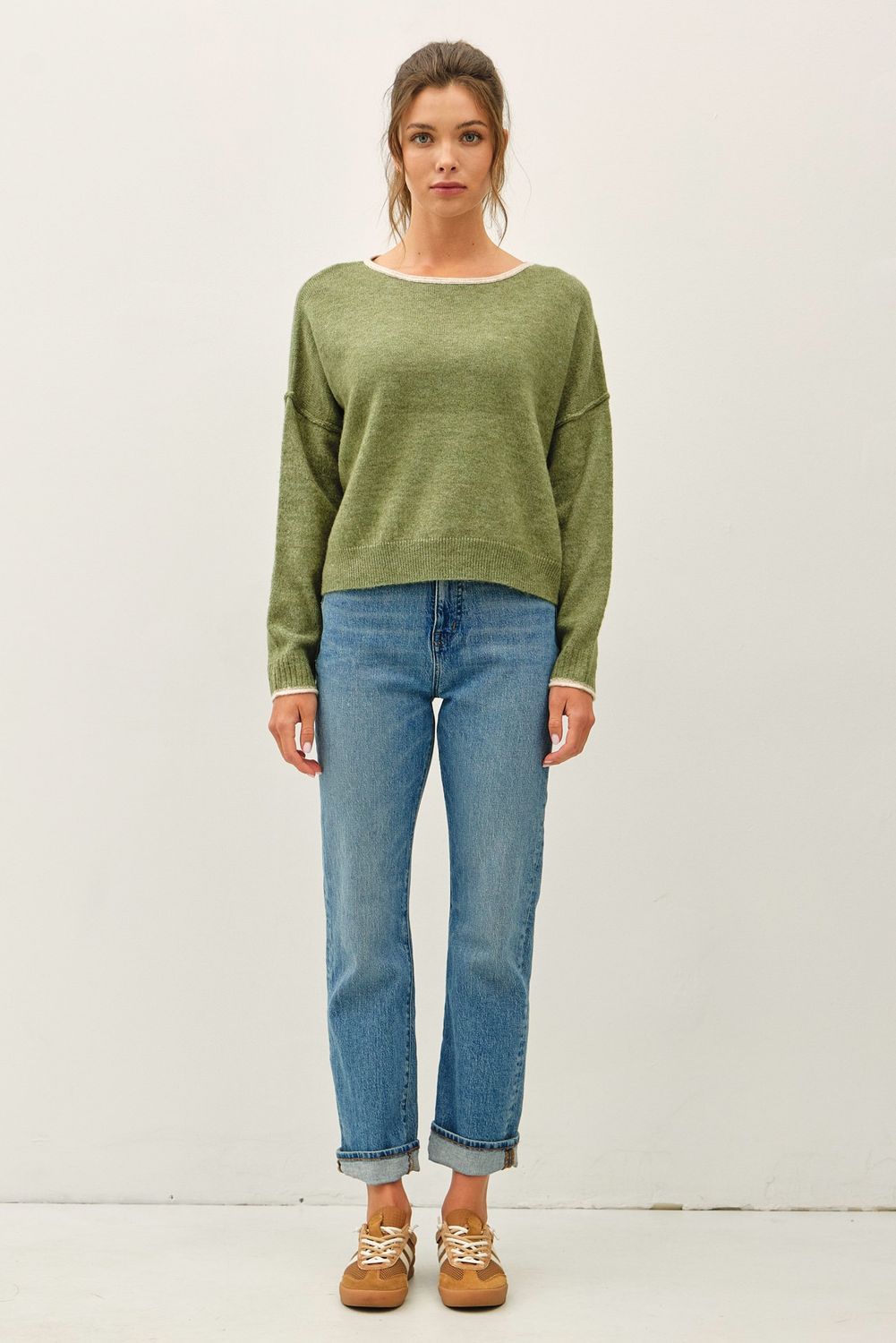 Slow Morning Contrast Layered Sweater - Sage