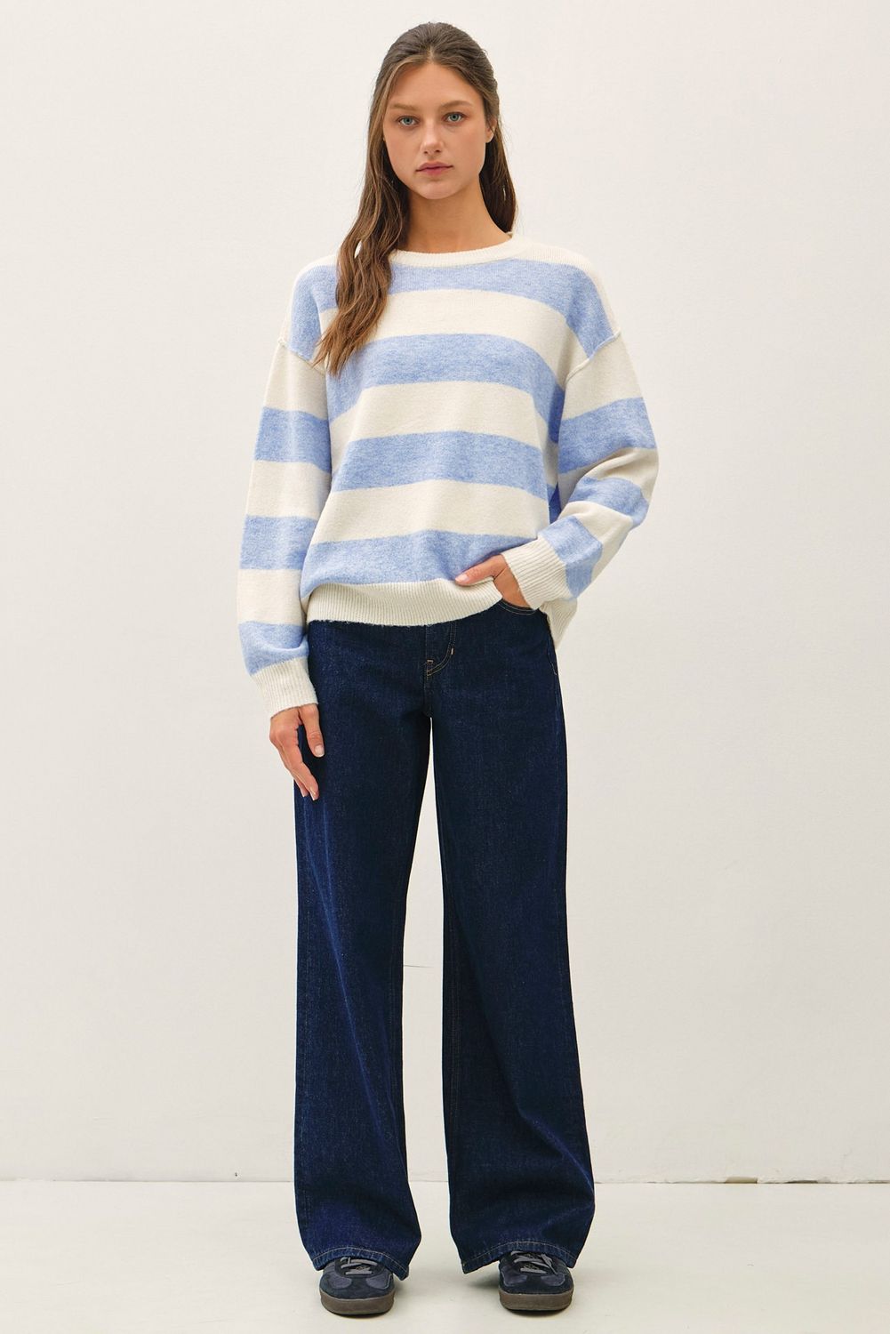 Stay Awhile Stripped Sweater - Chambray