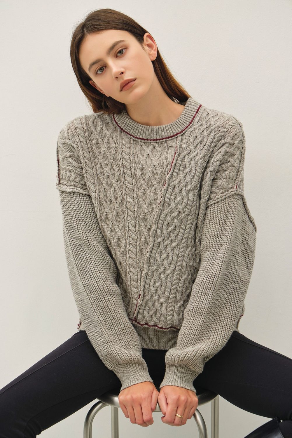 All Cozy Cable Knit Sweater - Warm Grey