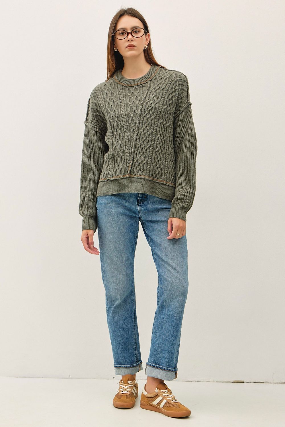 All Cozy Cable Knit Sweater - Spruce
