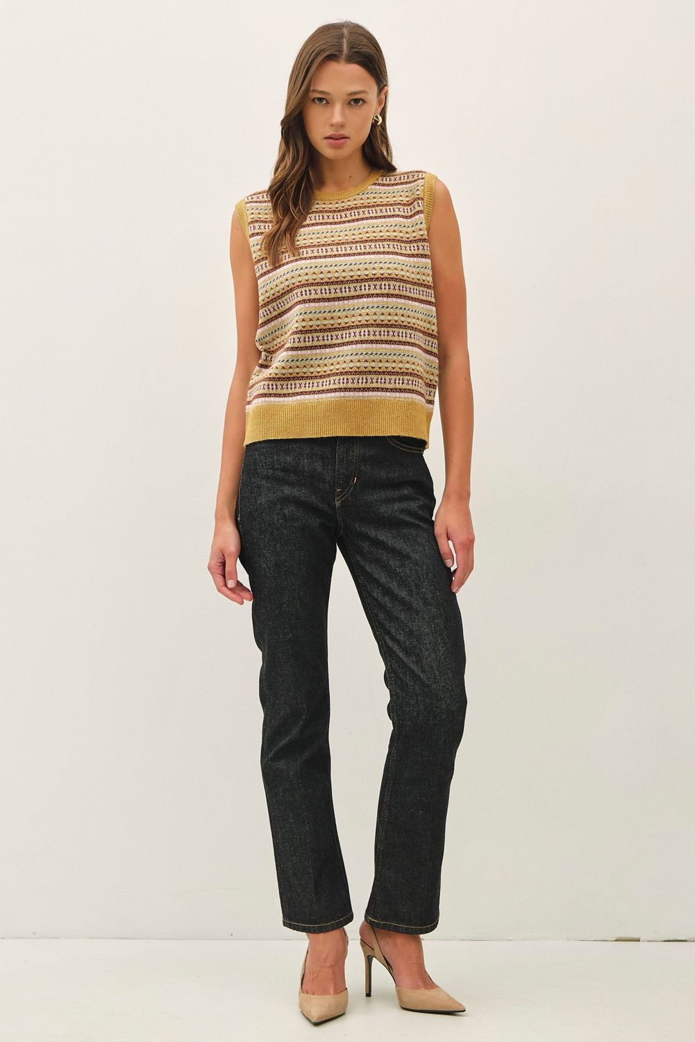 Wrapped Up Textured Sweater Vest - Mustard