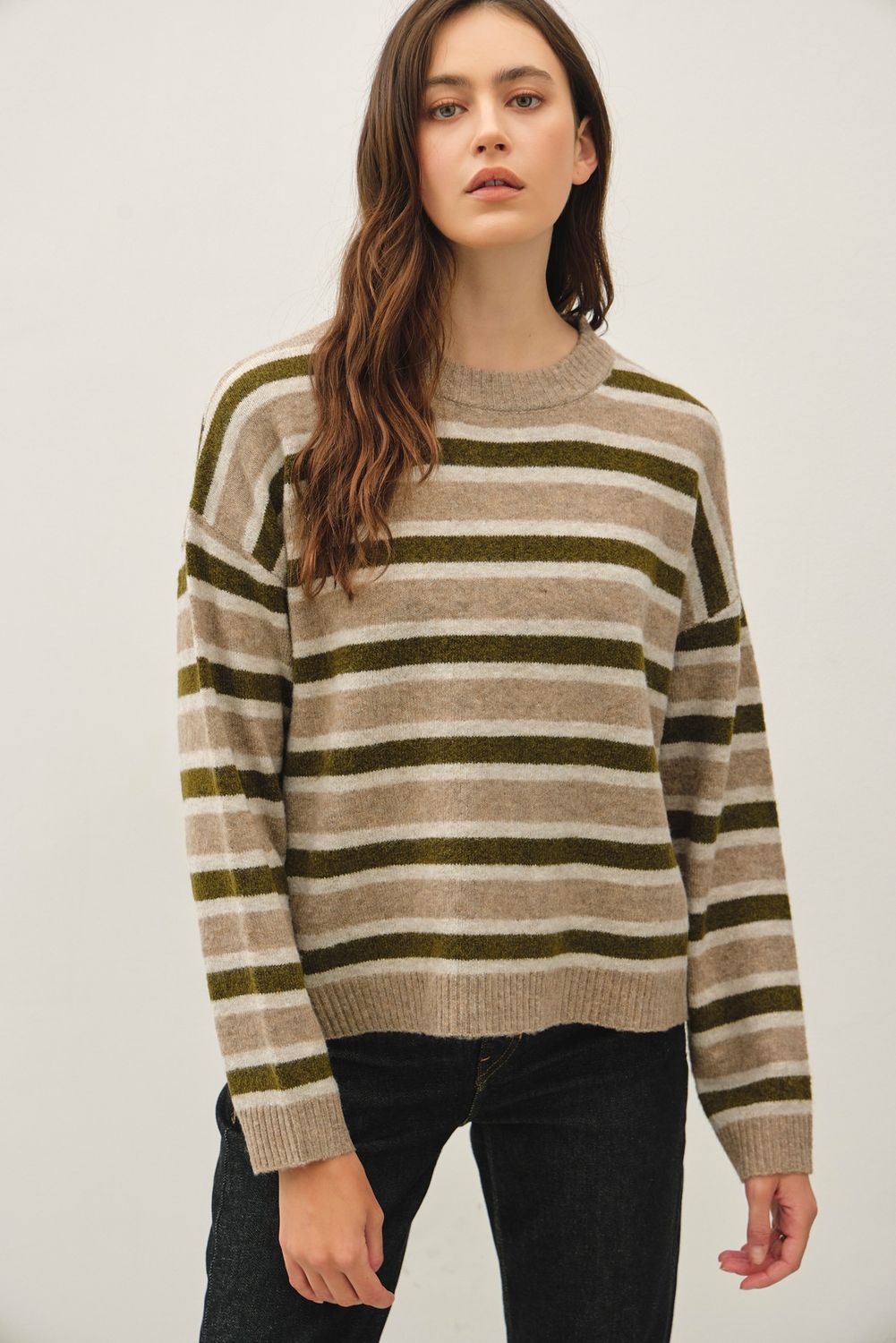 Laid Back Cozy Striped Sweater - Mushroom