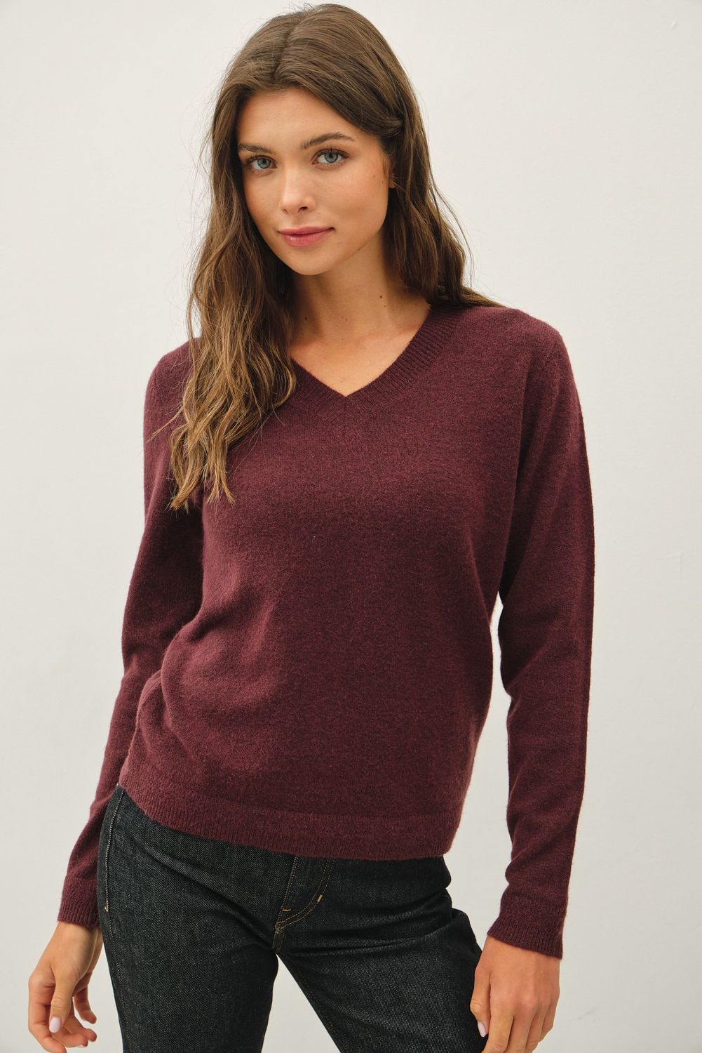 Simply Yours Ultra Cozy V-Neck Sweater - Raisin