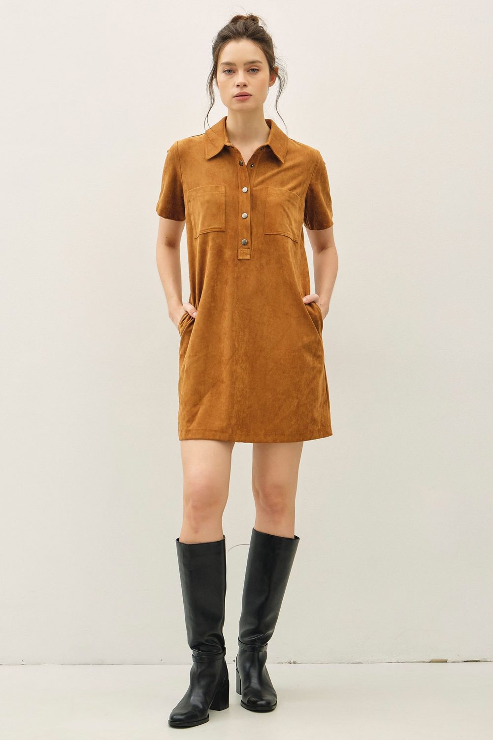 Daily Favorite Suede T-Shirt Dress - Camel