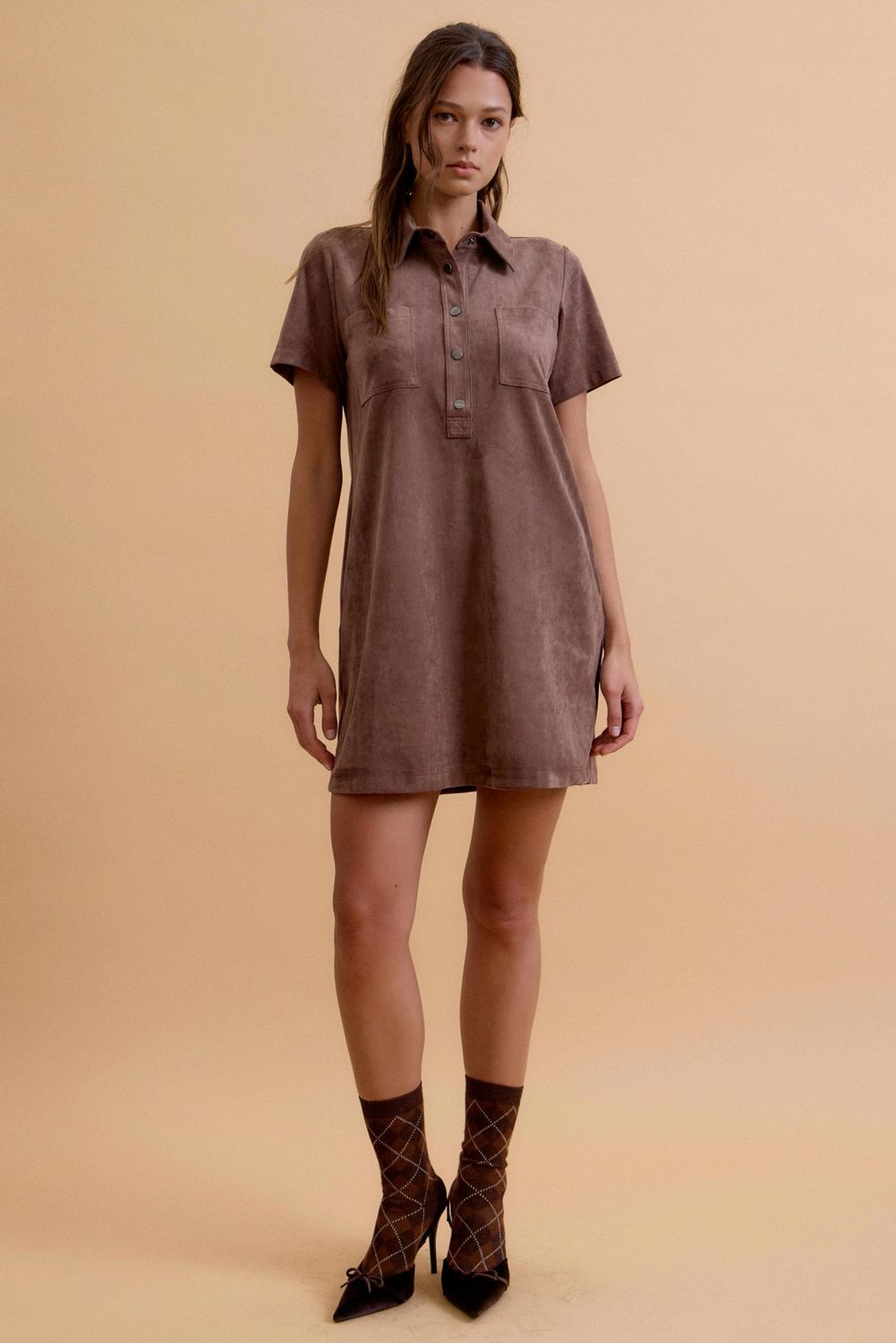 Daily Favorite Suede T-Shirt Dress - Chestnut