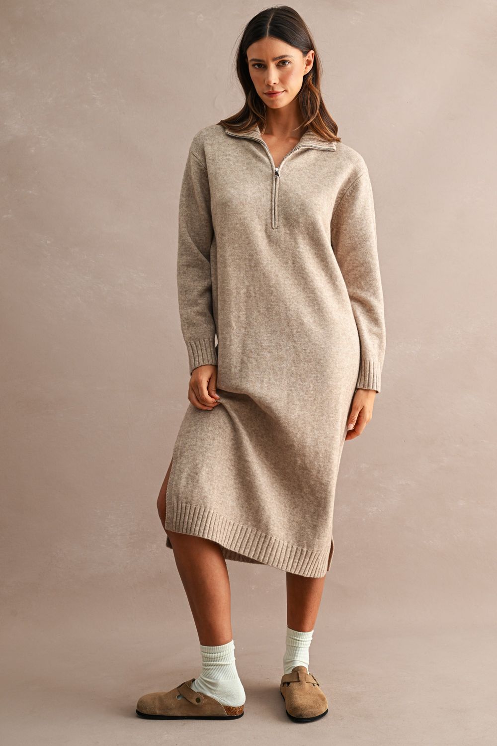 Make A Statement Knit Midi Dress - Light Mocha