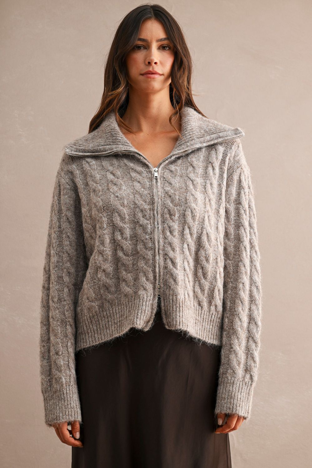 Confirm It Cable Knit Cardigan - Mocha