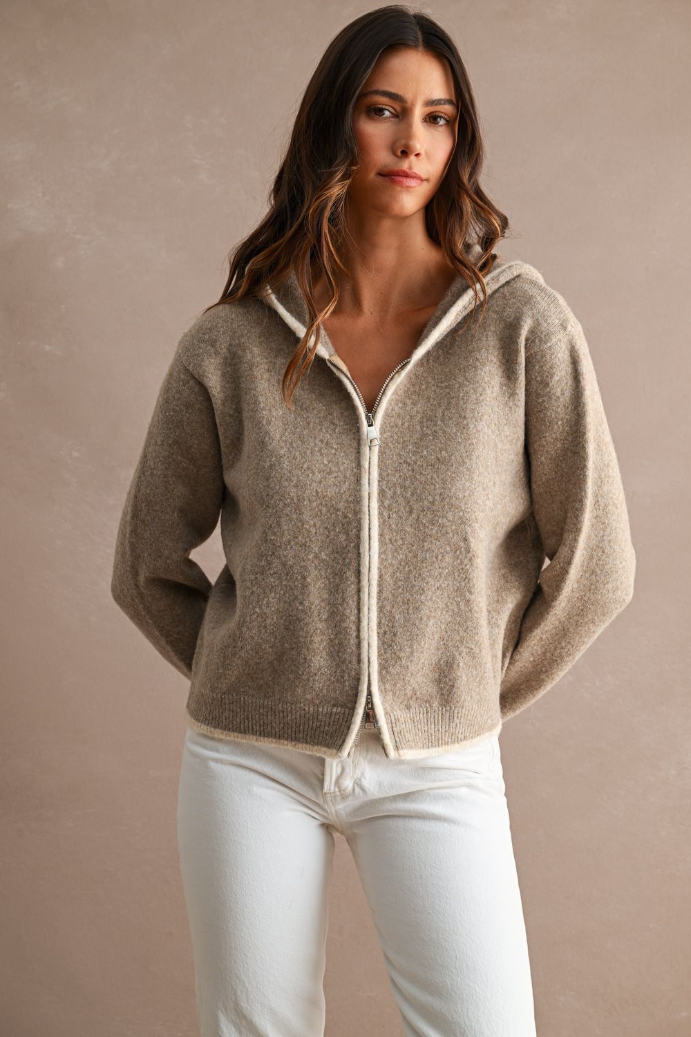 Cozy Charm Hooded Cardigan - Mocha