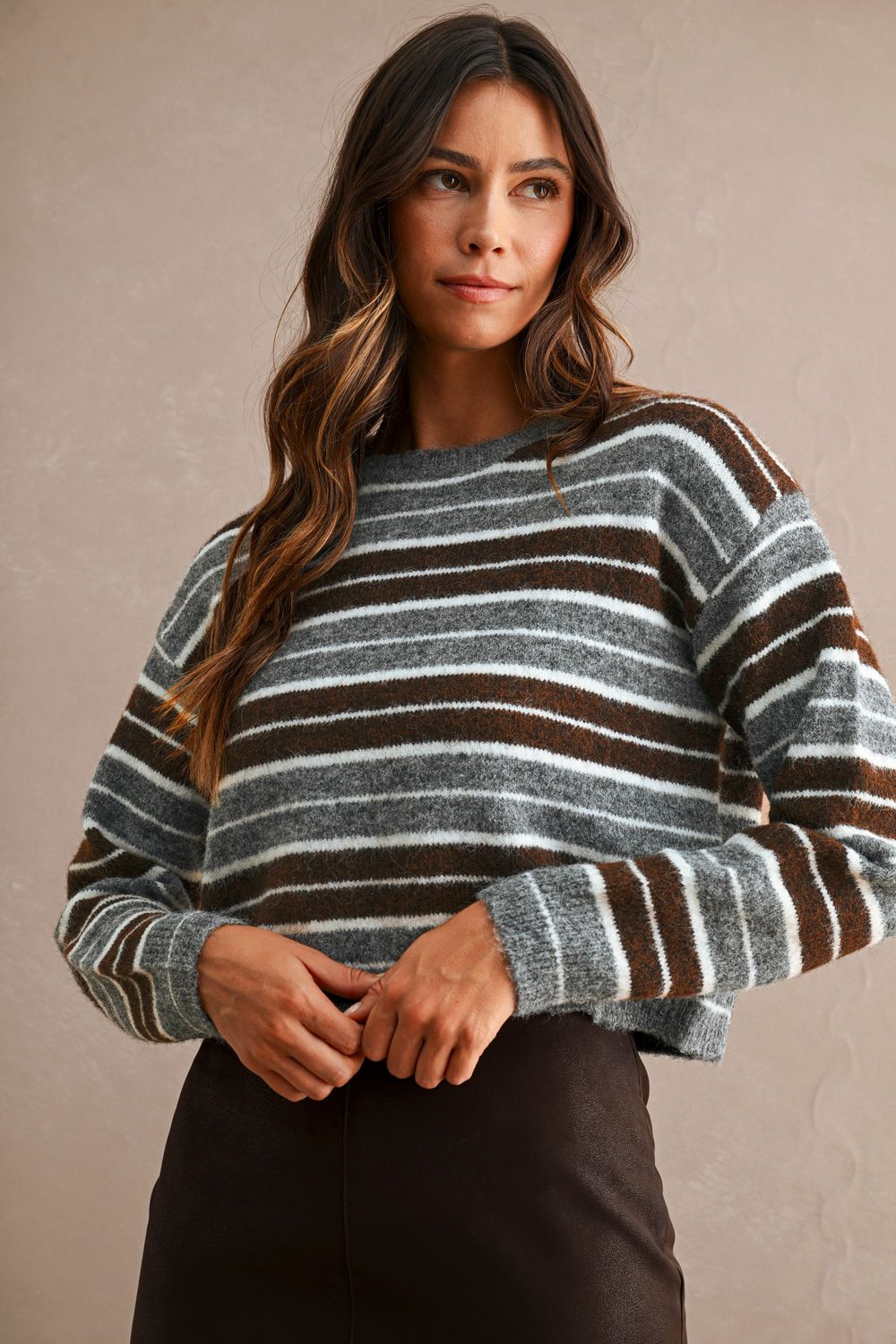 The Grove Striped Sweater - Brown Multi