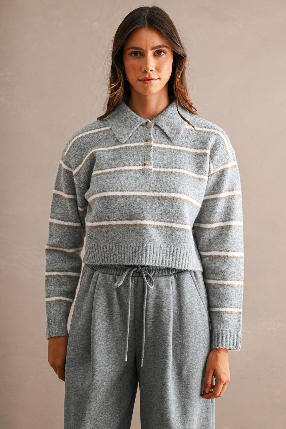Fall Picnic Collared Sweater - Heather Grey