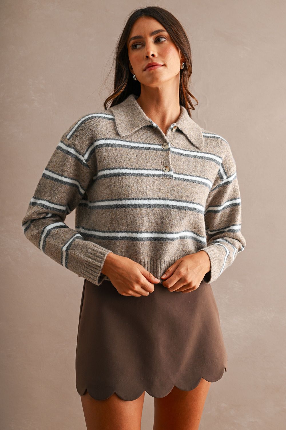 Fall Picnic Collared Sweater - Mocha