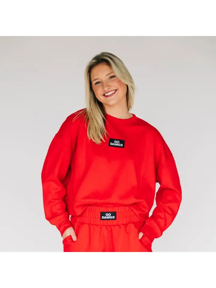 The Ava Airy Crewneck Pullover - Go Dawgs Woven Label - Bright Red