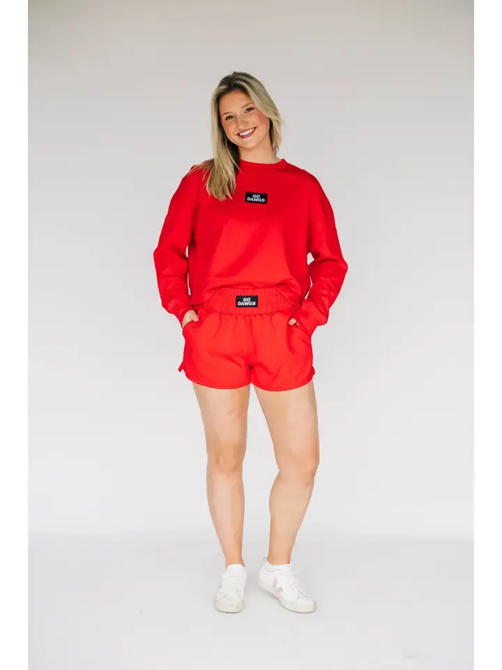 The Ava Airy Shorts - Go Dawgs Woven Label - Bright Red