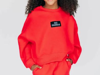 The Becca Boxy Crewneck Go Dawgs Woven Label - Bright Red