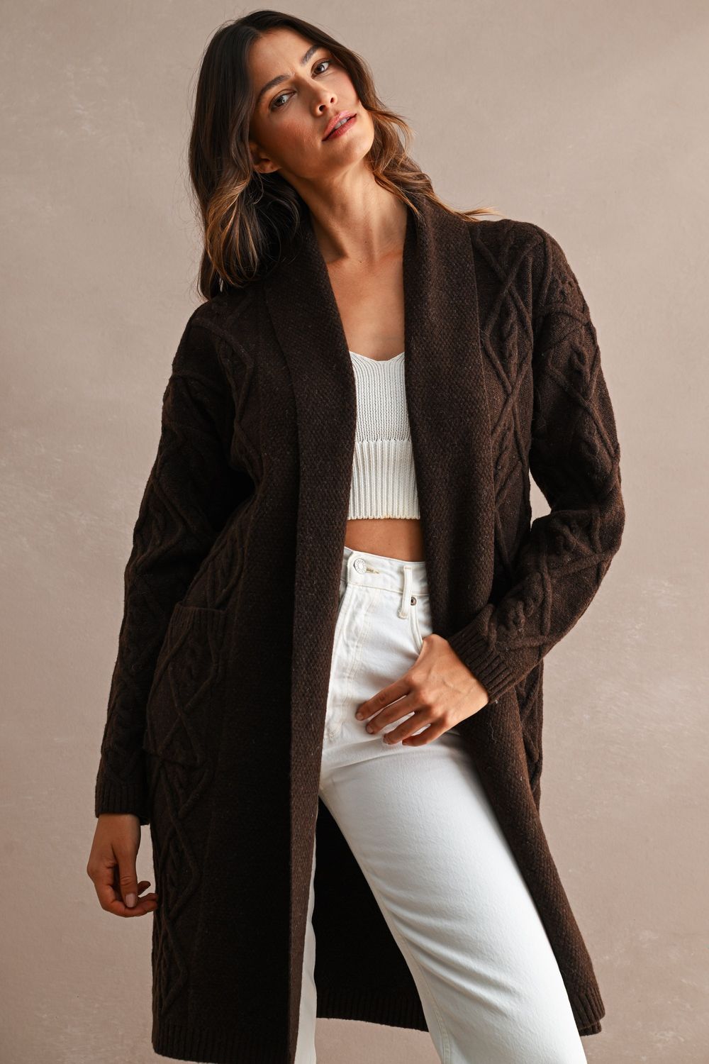Preppy Long Cardigan - Chocolate Brown