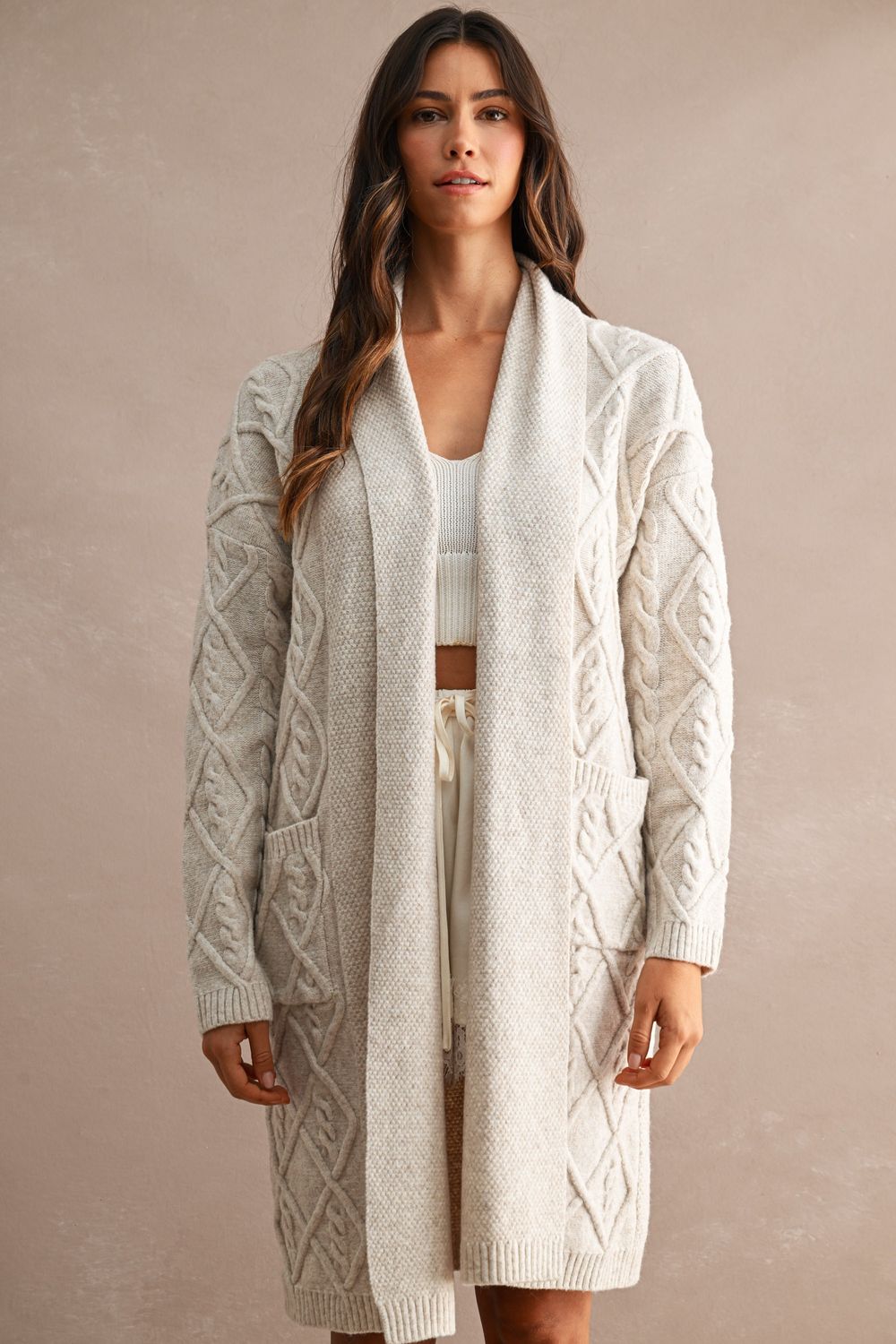 Preppy Long Cardigan - Oatmeal