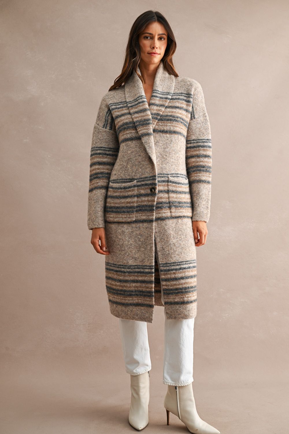 The First Action Long Cardigan - Light Mocha Multi