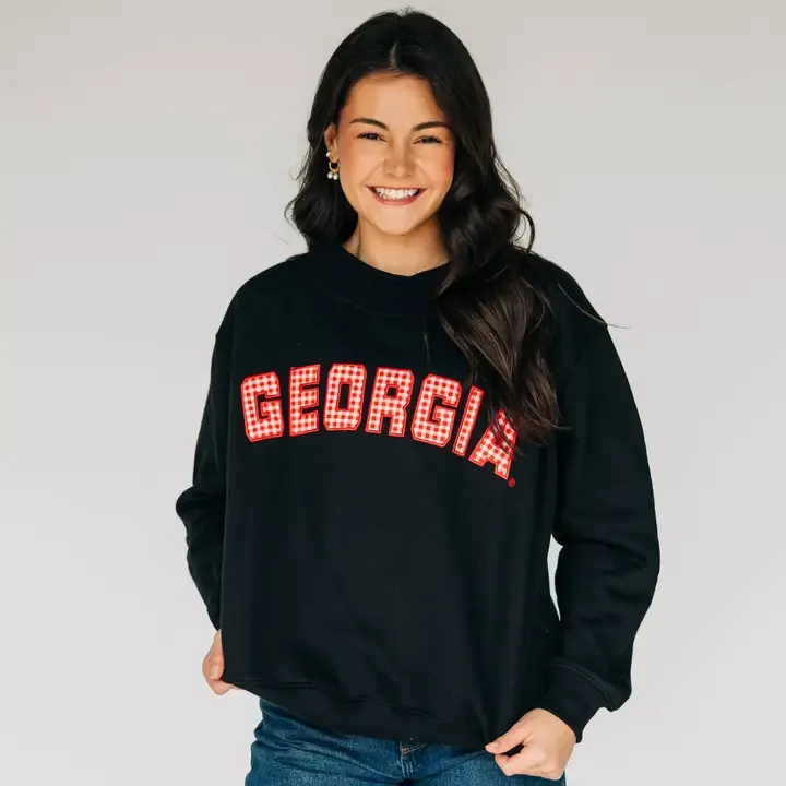 The Mallory Mockneck Pullover - Georgia Gingham - Black