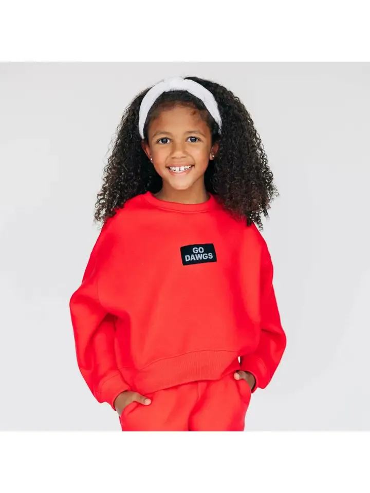 The Youth Becca Boxy Crewneck Pullover - Go Dawgs Woven Label - Bright Red