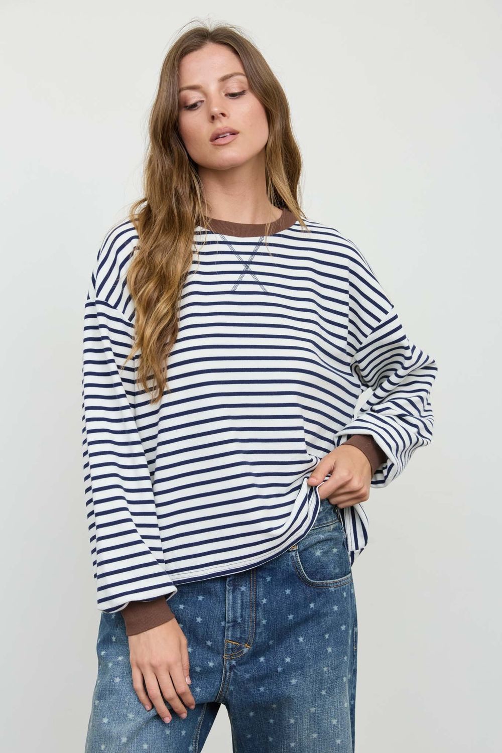 Mountain Time Striped Knit Long Sleeve Top - Navy