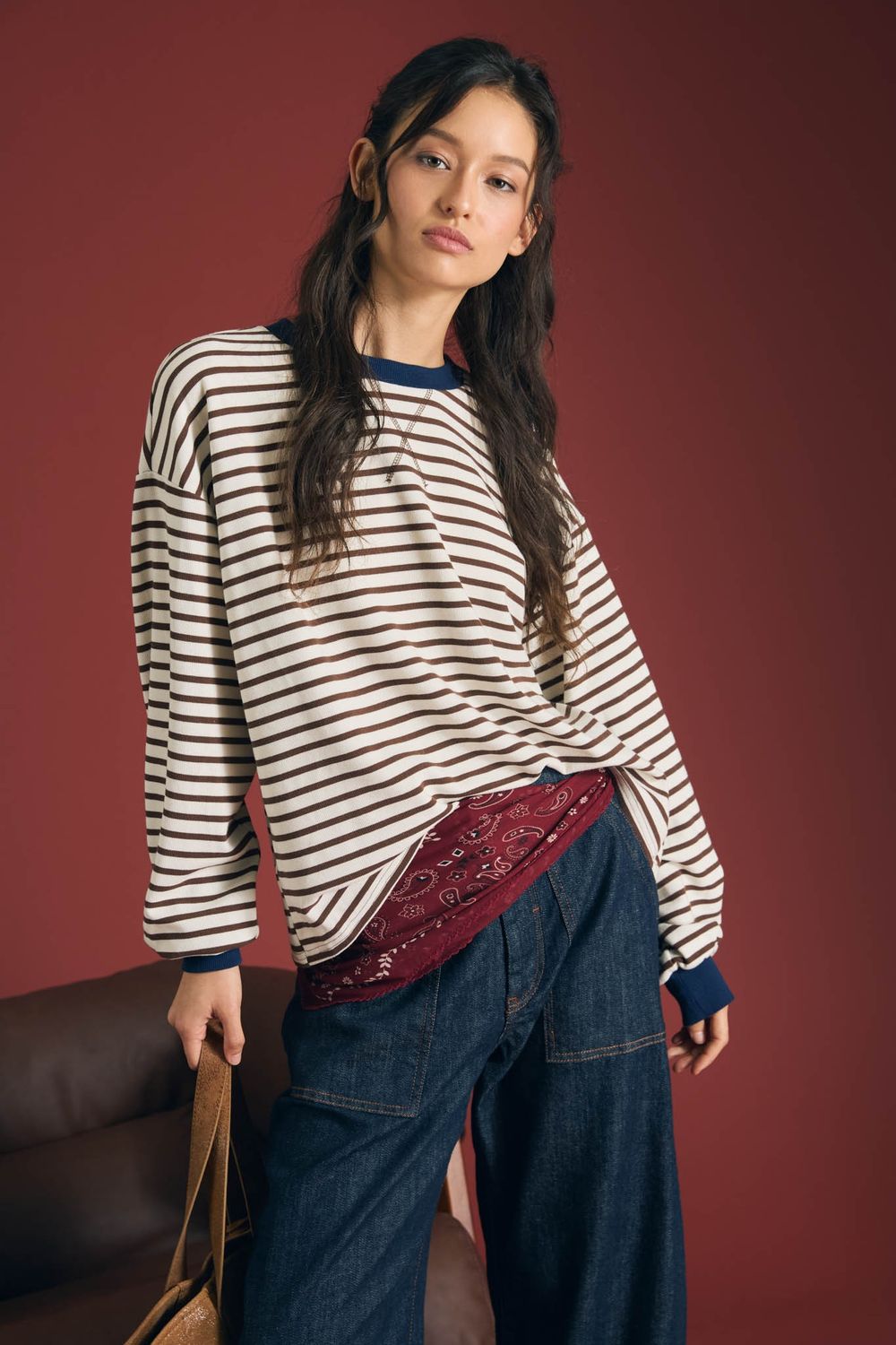 Mountain Time Striped Knit Long Sleeve Top - Brown
