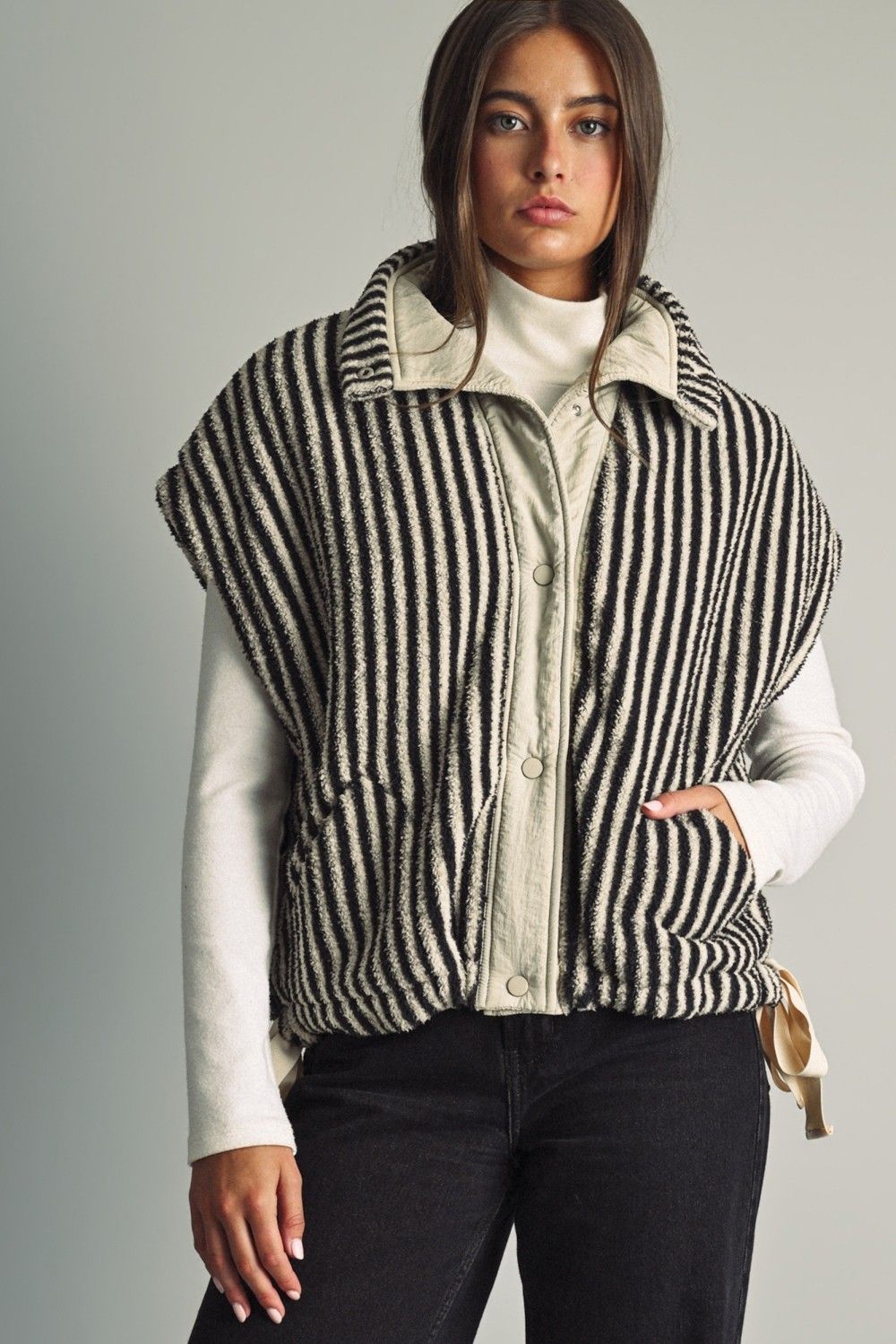 Change The Scene Striped Vest - Tan / Black