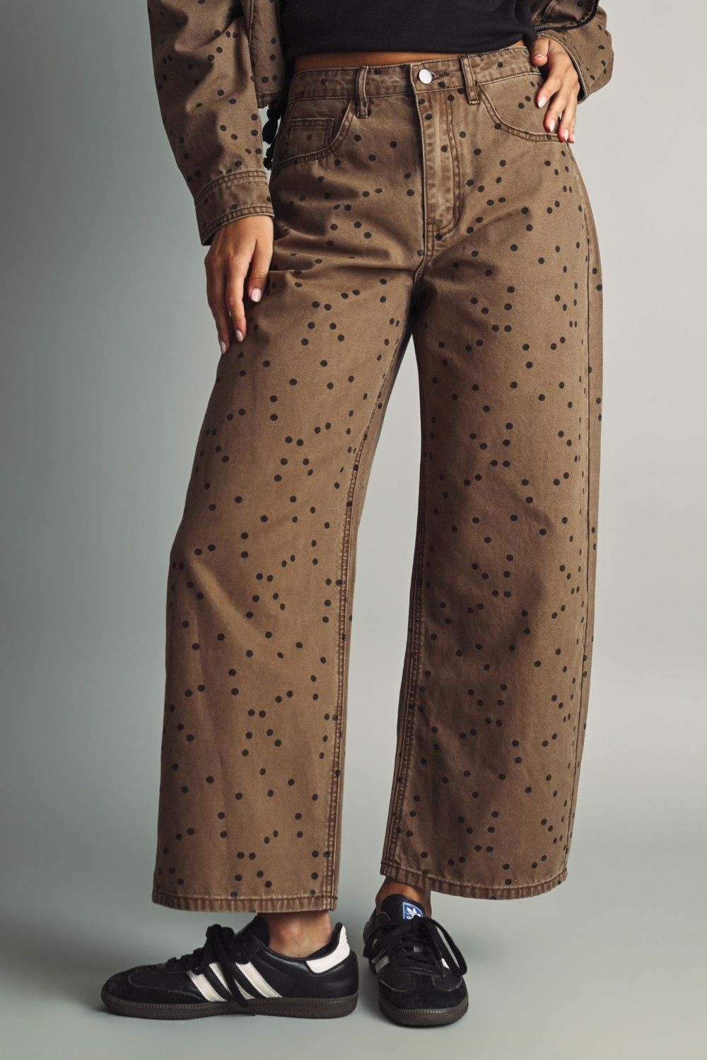 Simply Yours Polka Dot Straight Leg Pants - Cocoa/Black