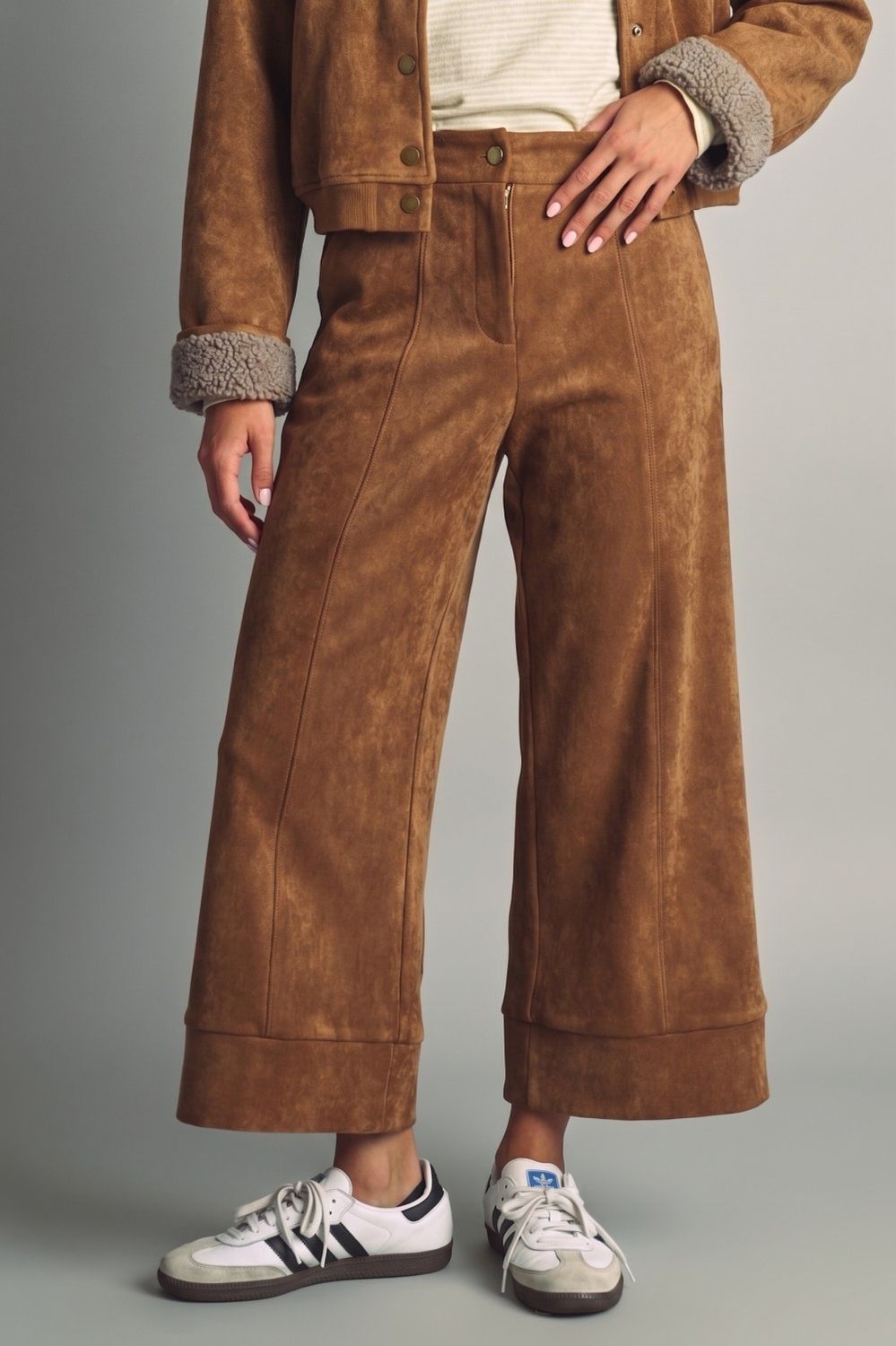 In The Moment Suede Straight Leg Pants - Camel
