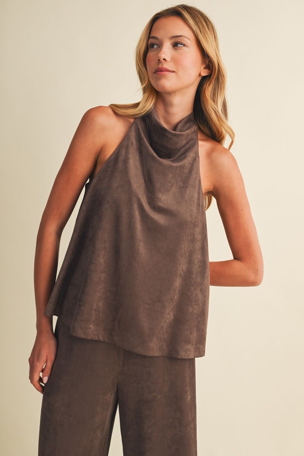 Out For Coffee Halter Suede Top - Brownie