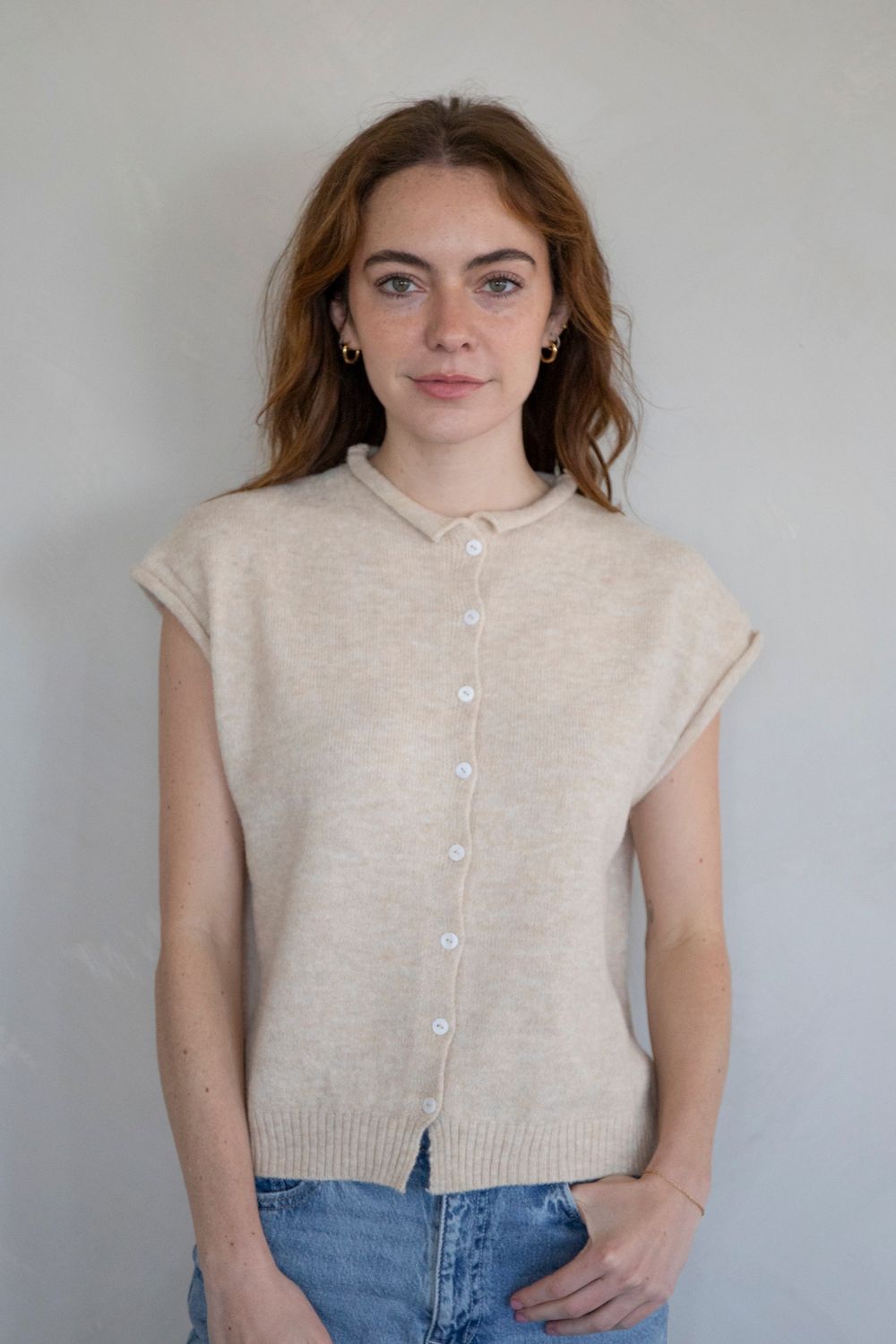 Natural Love Sweater Vest W/ Buttons - Natural