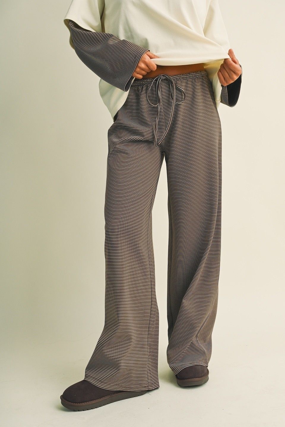 Here We Go Wide Leg Pant - Cream Chocolate